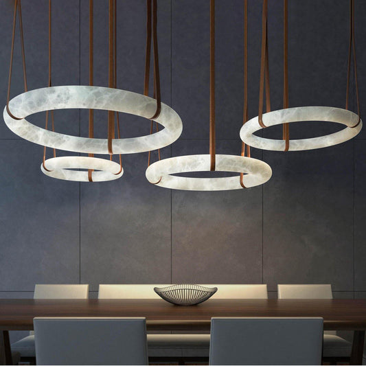 Alabaster Halo Pendant Chandelier, Chandelier with Leather Hook