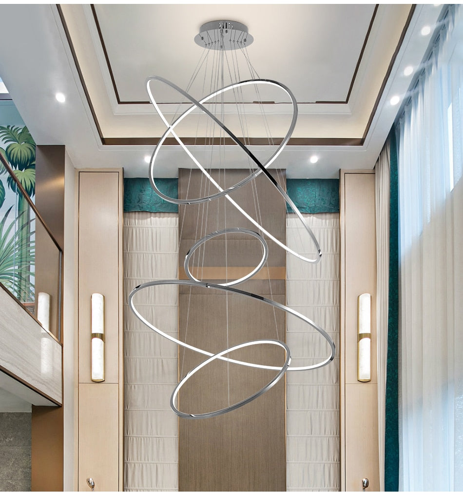 Modern ring led chandelier for staircase luxury living room gold hanging - Warmly Lights