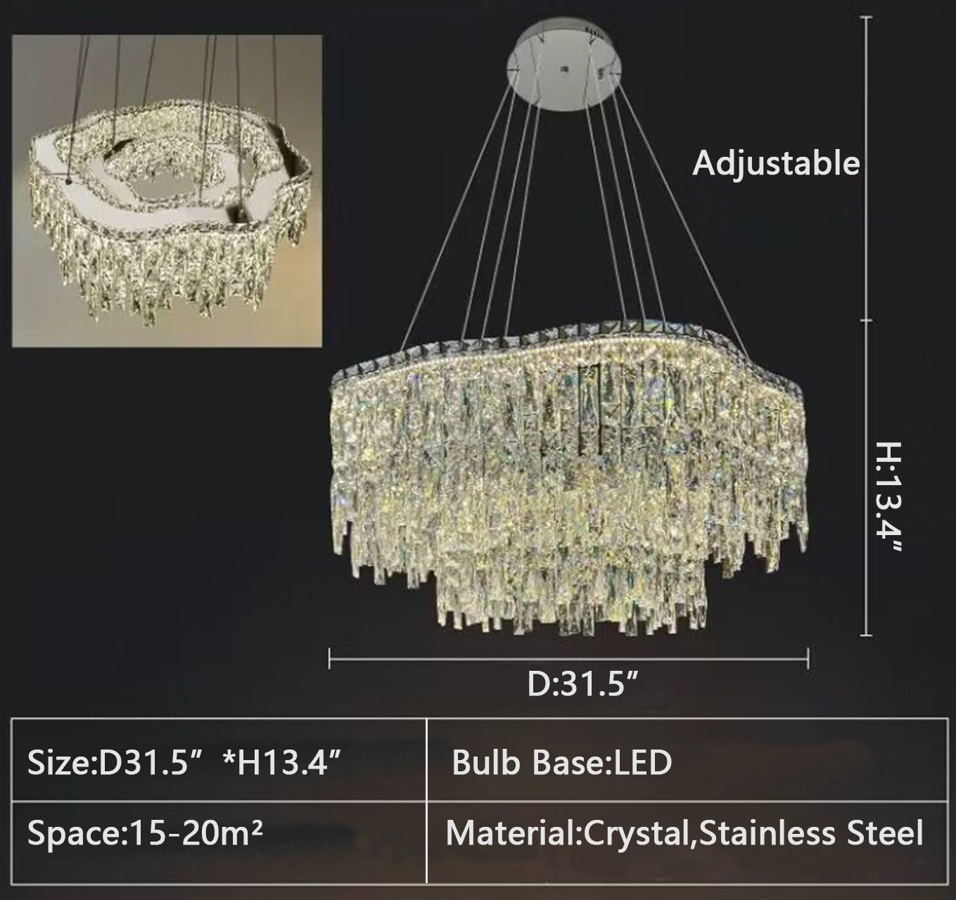 D31.5"*H13.4" two layers/tiered 2023 New Modern Light Luxury Creative Set Crystal Chandelier Designer Style Irregular Round/Oval Light Fixture For Bedroom/Living Room/Dining Room