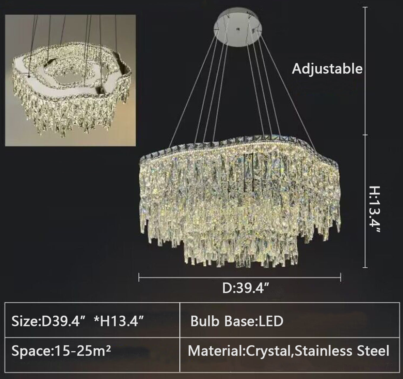 D39.4"*H13.4" TWO layers/tiered 2023 New Modern Light Luxury Creative Set Crystal Chandelier Designer Style Irregular Round/Oval Light Fixture For Bedroom/Living Room/Dining Room