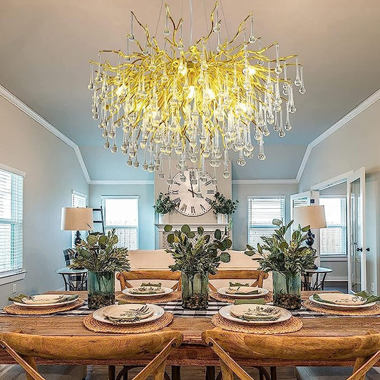 Tree Branch Crystal Chandelier With Clear Teardrop-shaped Glass Living/Dining Room Ceiling Lamp/Light