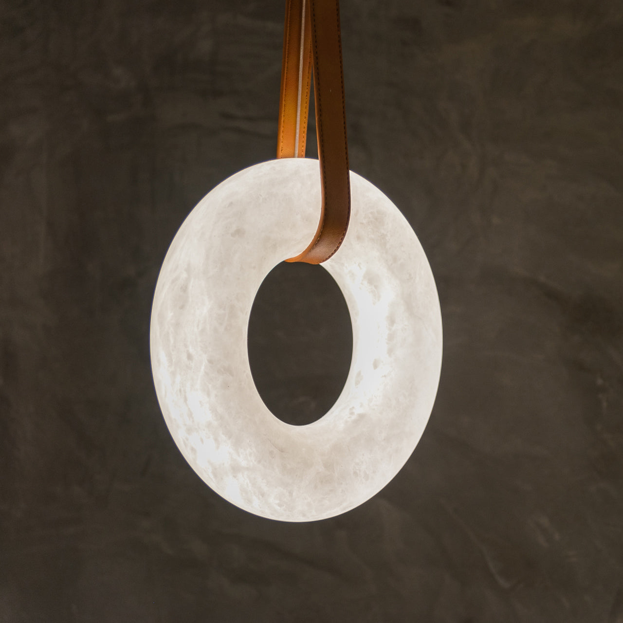 Alabaster Halo Pendant Chandelier, Chandelier with Leather Hook