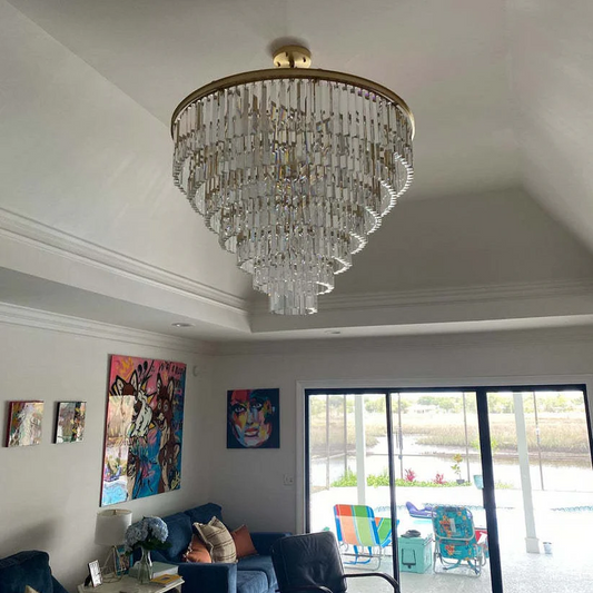 K9 Crystal Chandelier Round / Linear Chandelier Flushmount For Living Room Dinning Room