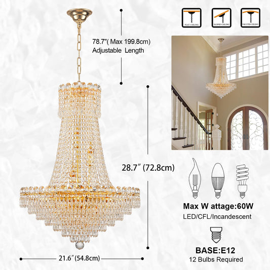 Crystal Chandelier, Empire Style Chandeliers, Classic K9 Crystals Rain Drop Fixture for Living Room Foyer Entryway Hotel