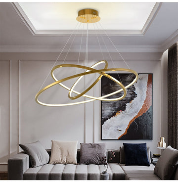 Modern ring led chandelier for staircase luxury living room gold hanging - Warmly Lights