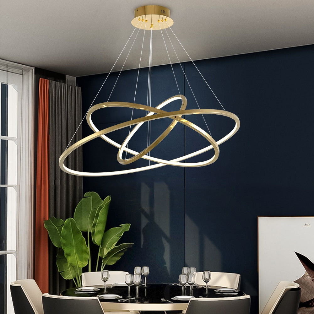 Modern ring led chandelier for staircase luxury living room gold hanging - Warmly Lights