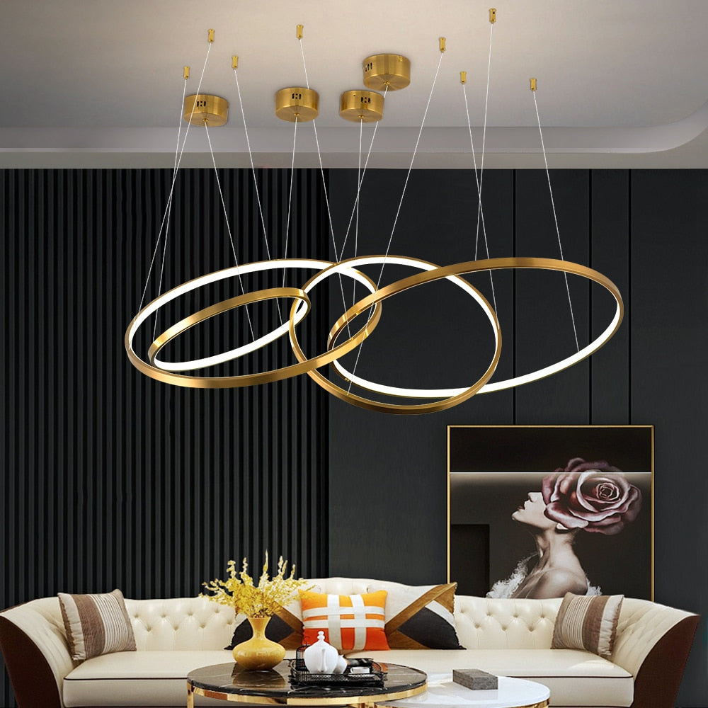 Modern ring led chandelier for staircase luxury living room gold hanging - Warmly Lights