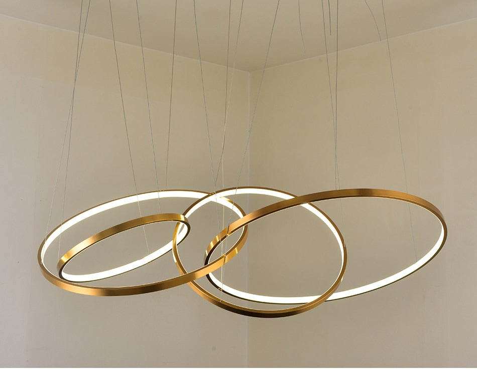 Modern ring led chandelier for staircase luxury living room gold hanging - Warmly Lights