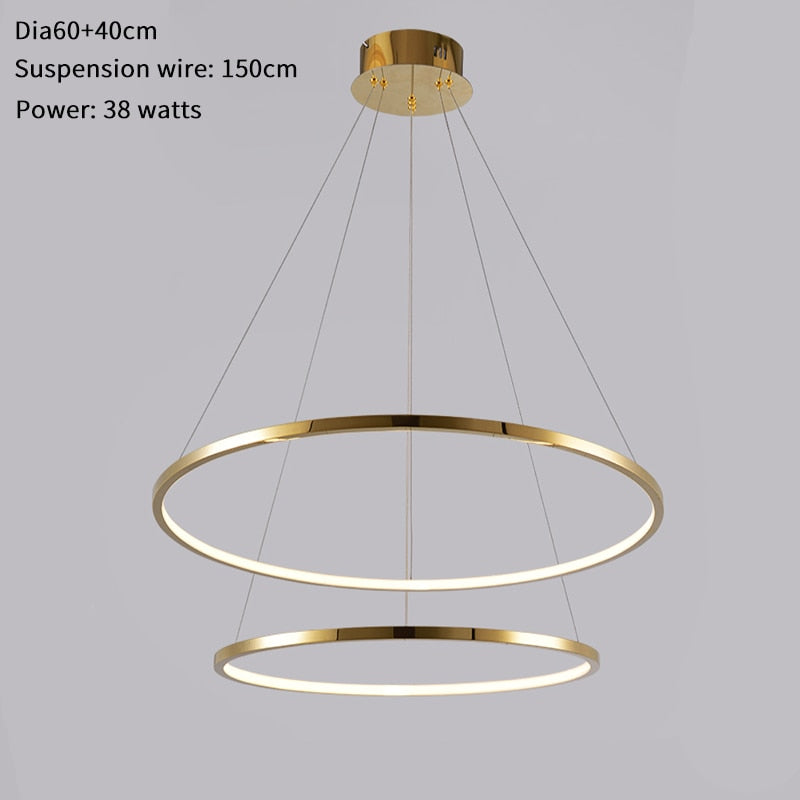 Modern ring led chandelier for staircase luxury living room gold hanging - Warmly Lights