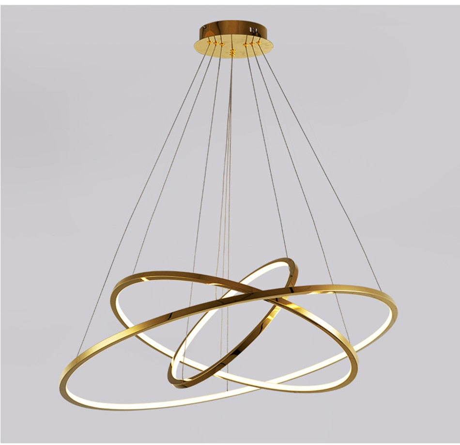 Modern ring led chandelier for staircase luxury living room gold hanging - Warmly Lights