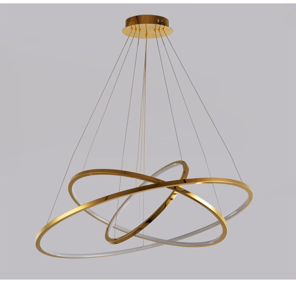 Modern ring led chandelier for staircase luxury living room gold hanging - Warmly Lights