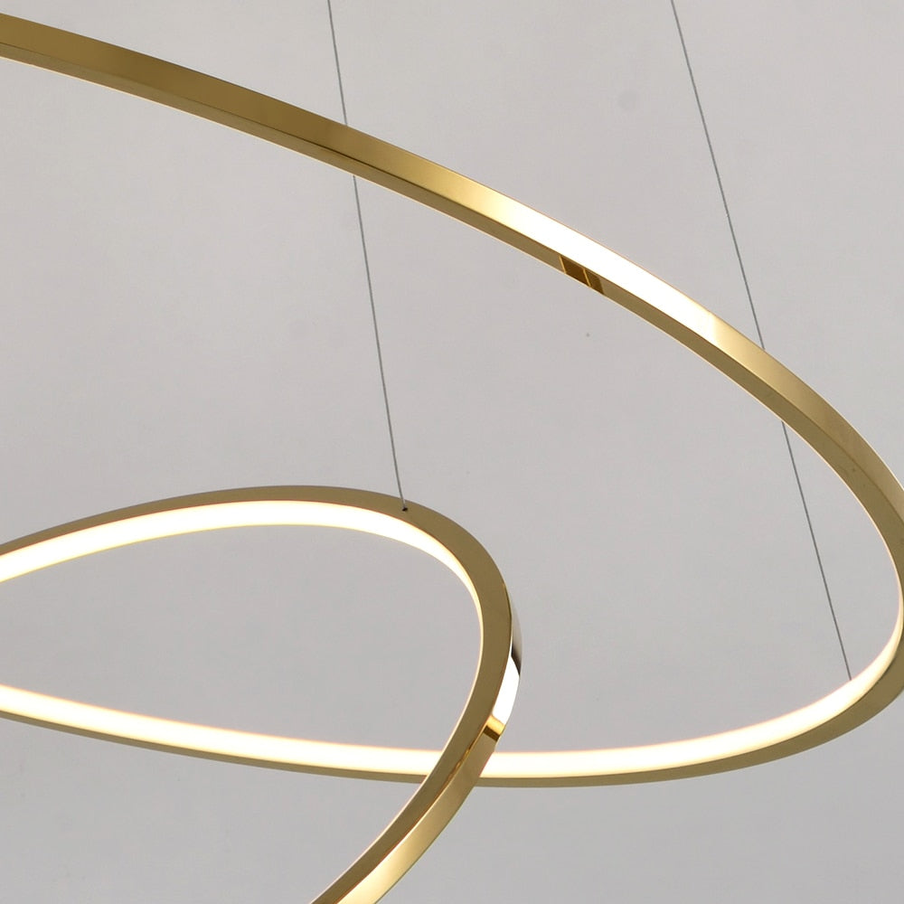 Modern ring led chandelier for staircase luxury living room gold hanging - Warmly Lights