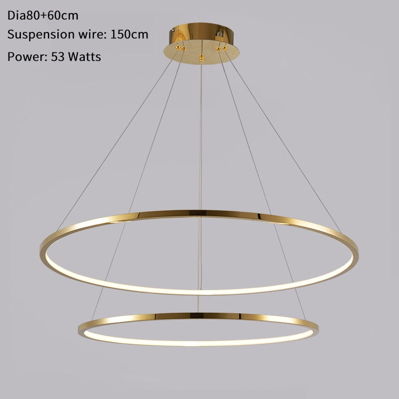 Modern ring led chandelier for staircase luxury living room gold hanging - Warmly Lights