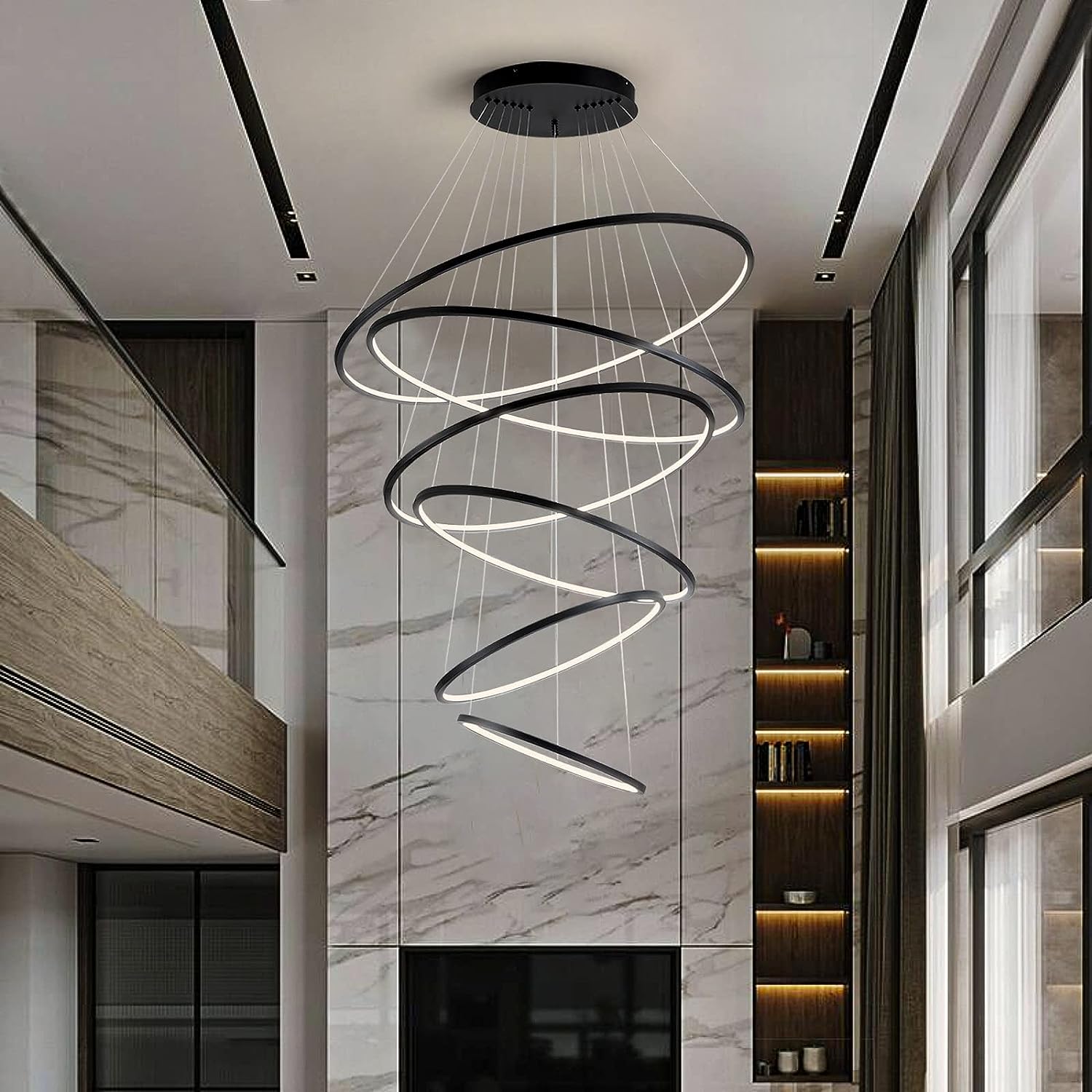 Modern ring led chandelier for staircase luxury living room gold hanging - Warmly Lights