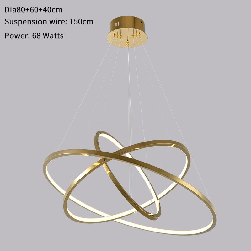 Modern ring led chandelier for staircase luxury living room gold hanging - Warmly Lights