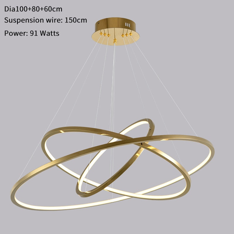 Modern ring led chandelier for staircase luxury living room gold hanging - Warmly Lights