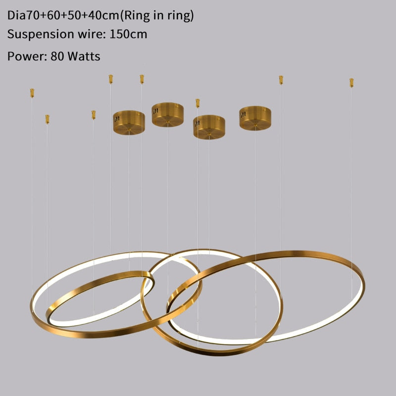 Modern ring led chandelier for staircase luxury living room gold hanging - Warmly Lights