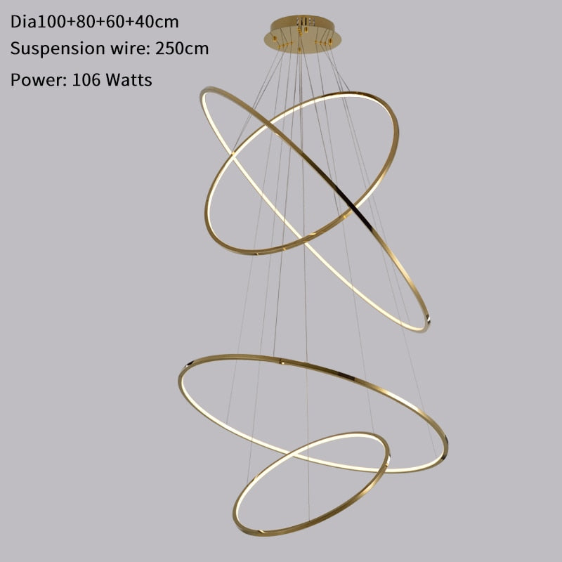 Modern ring led chandelier for staircase luxury living room gold hanging - Warmly Lights