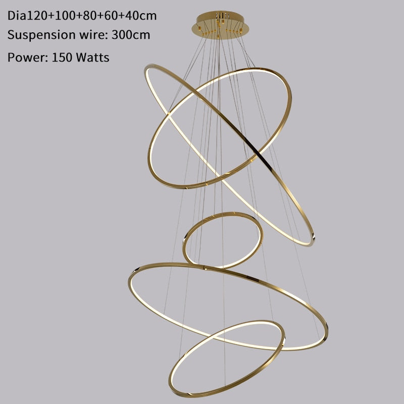 Modern ring led chandelier for staircase luxury living room gold hanging - Warmly Lights