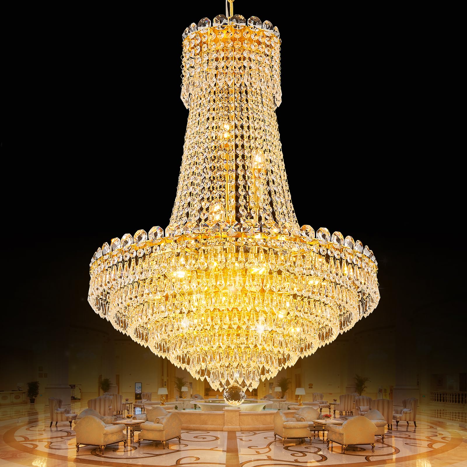 Crystal Chandelier, Empire Style Chandeliers, Classic K9 Crystals Rain Drop Fixture for Living Room Foyer Entryway Hotel