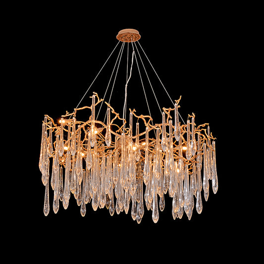 Handblown Glass Chandelier with Large Glass Teardrops