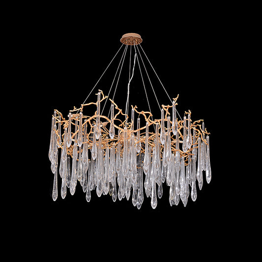 Handblown Glass Chandelier with Large Glass Teardrops