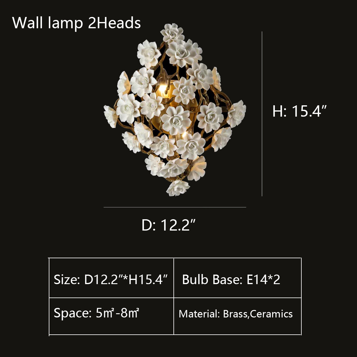 2Heads: D12.2"*H15.4" chandelier,chandeliers,flower,branch,white,gold,flush mount,dining table,kitchen island,romantic,art,designer style,foyer,stairs